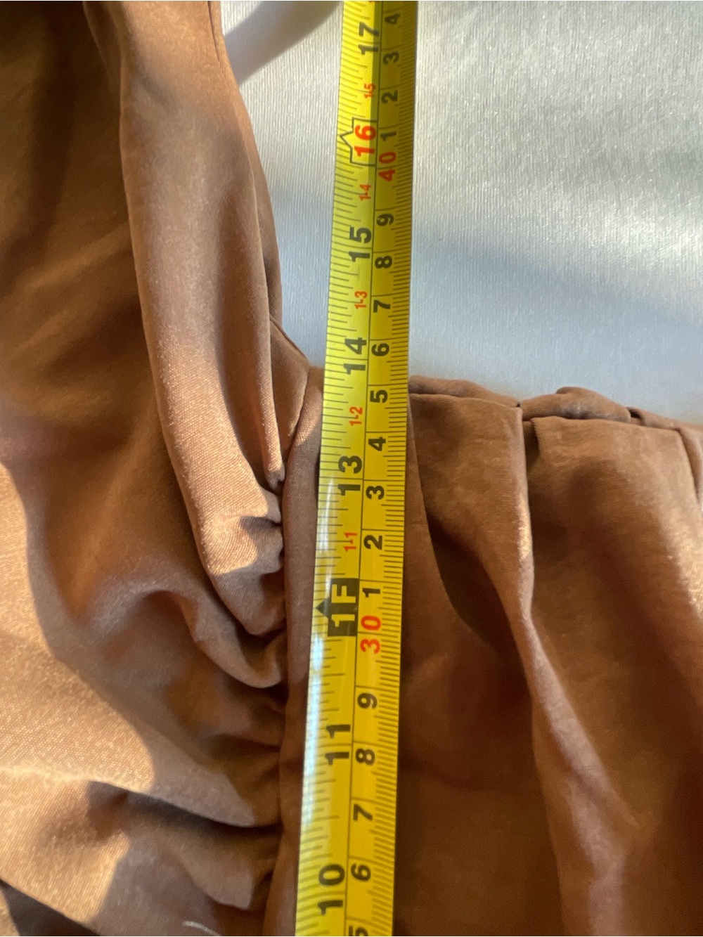 Women's Large Camel Brown Wide Leg Ruched Waist Jumpsuit - Picture 7 of 10